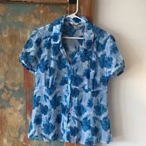 Floral blue, sheer shirt